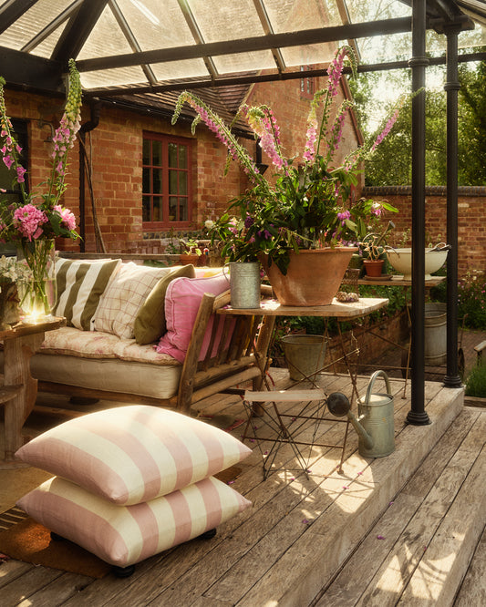 Outdoor Studio Stool: Wild Studio Stripe Dawn Pink