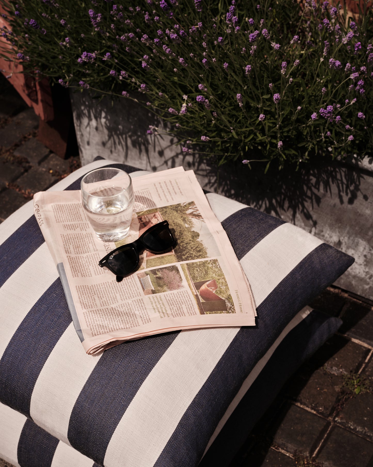 Outdoor Studio Stool: Wild Studio Stripe Deep Blue