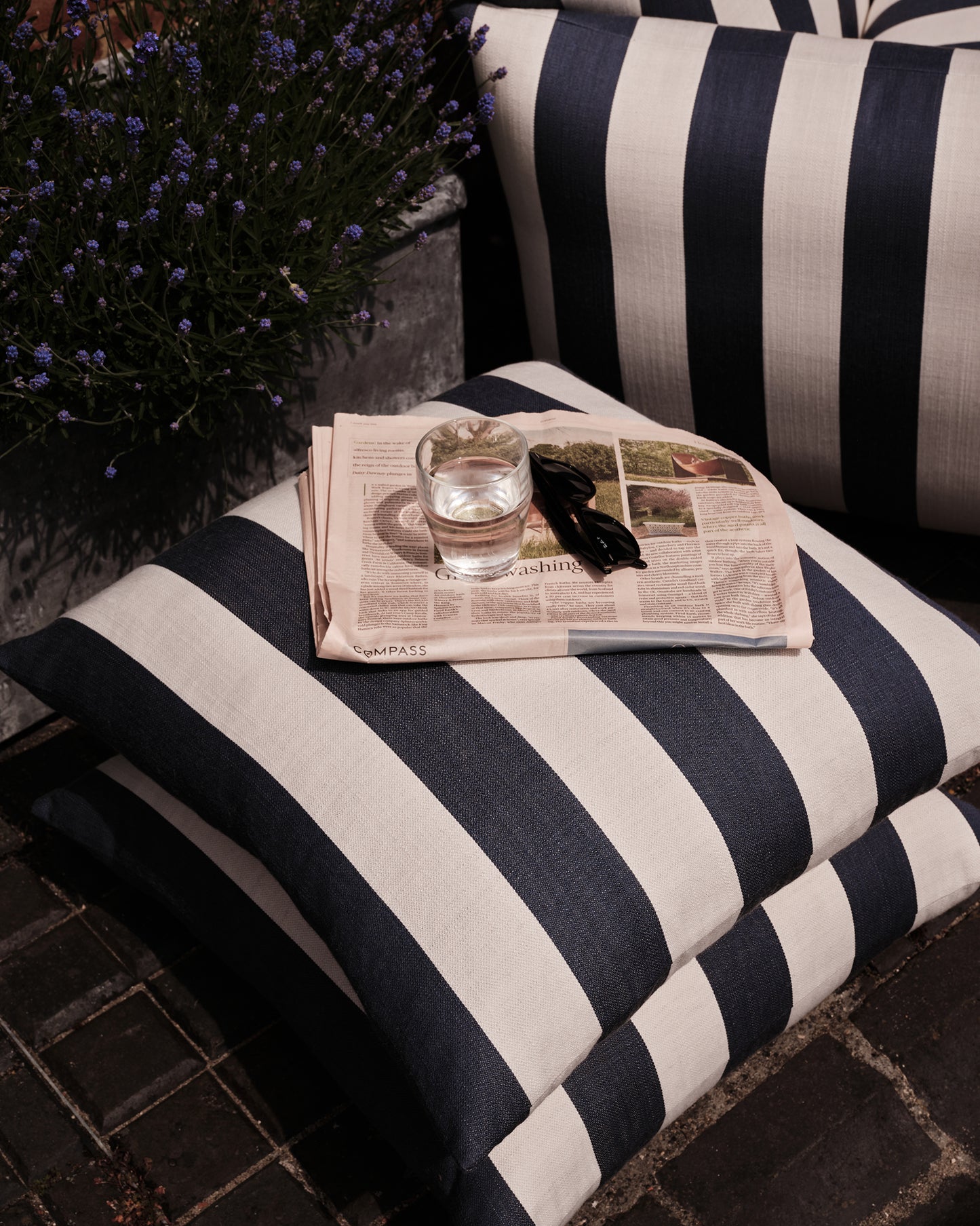 Outdoor Studio Stool: Wild Studio Stripe Deep Blue