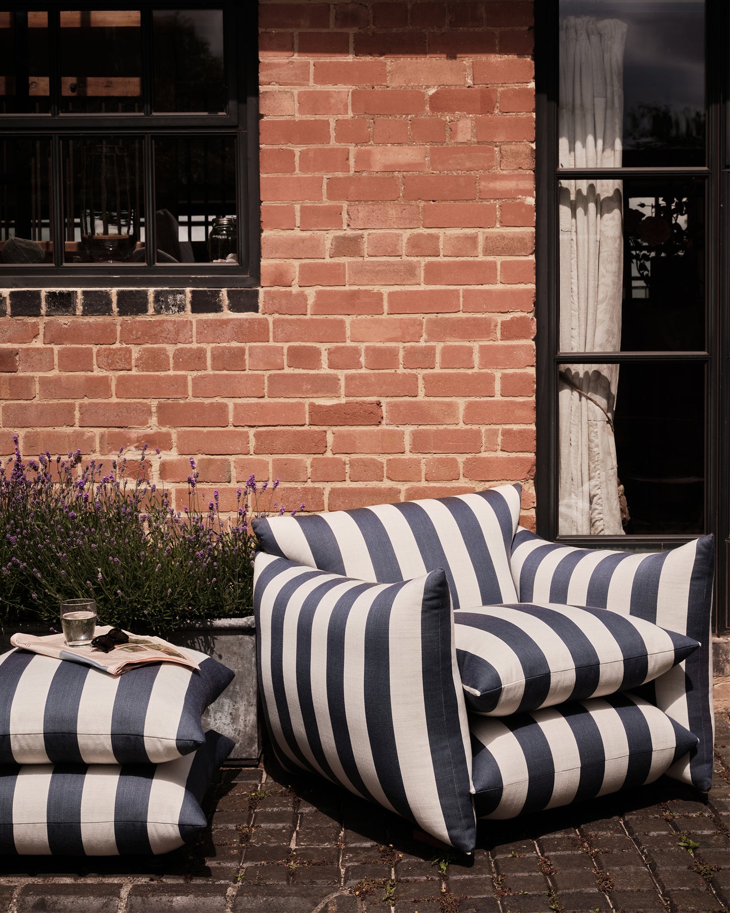 Outdoor Studio Stool: Wild Studio Stripe Deep Blue