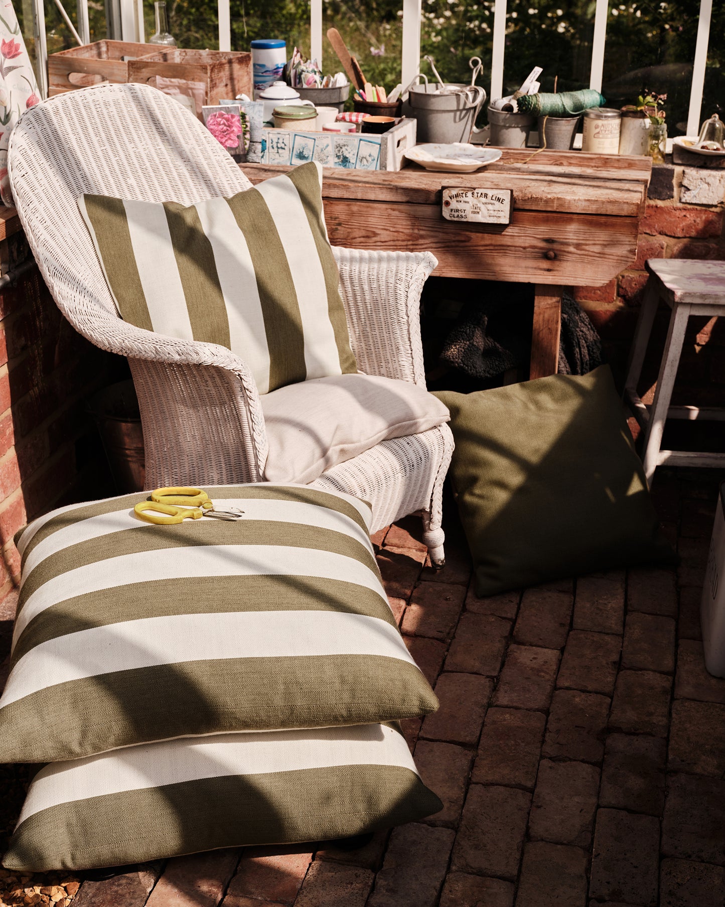 Outdoor Studio Stool: Wild Studio Stripe Khaki