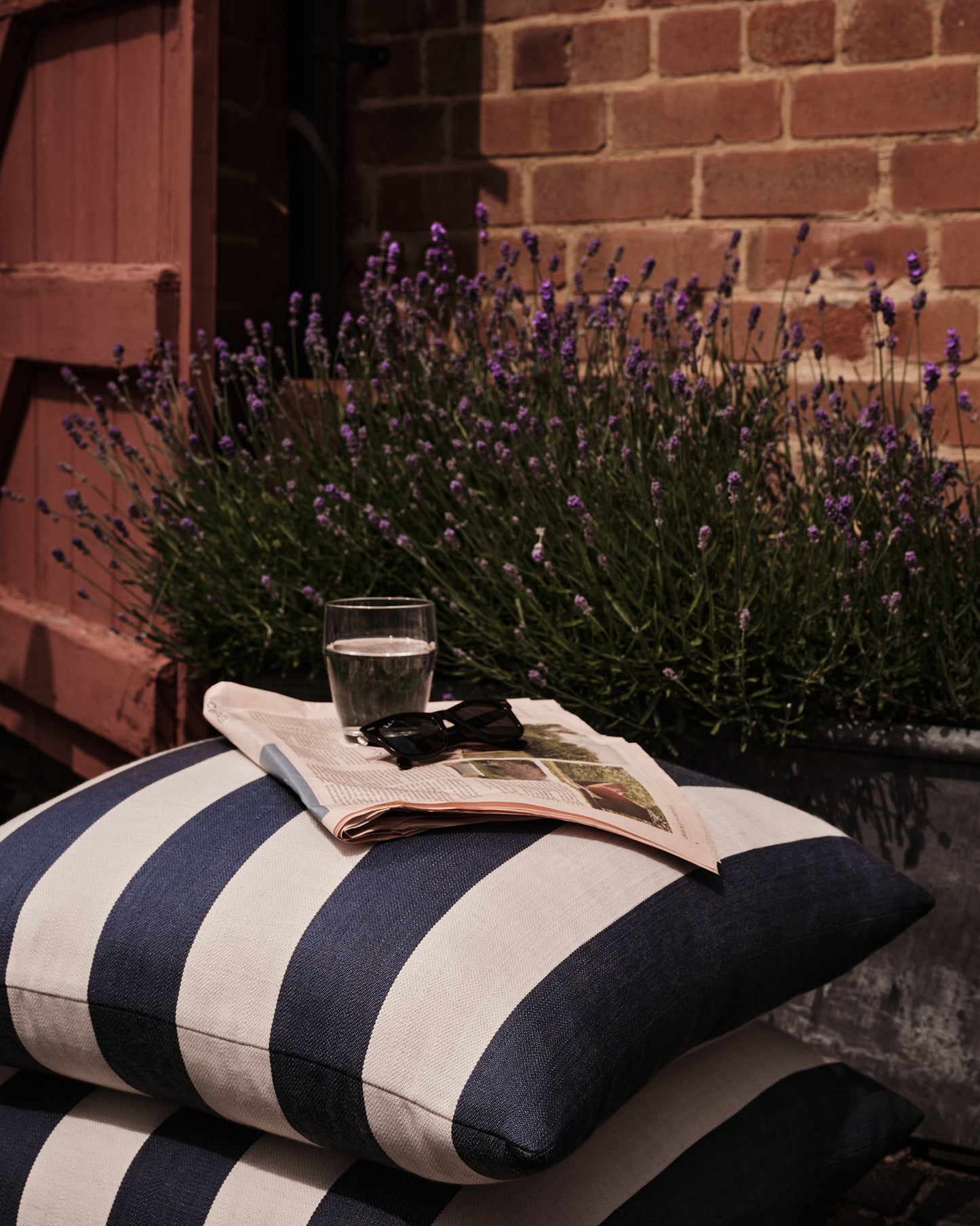 Outdoor Studio Stool: Wild Studio Stripe Deep Blue