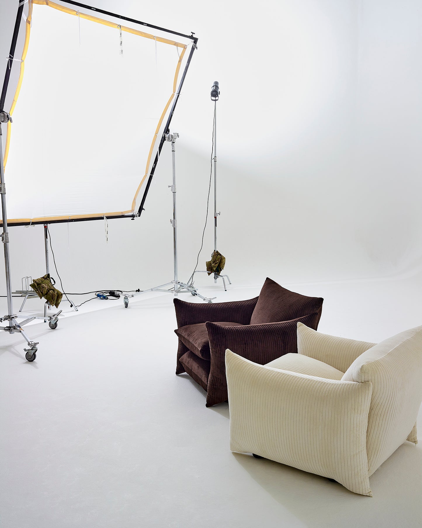 the studio chair in 'milk' and 'cocoa' jumbo cord