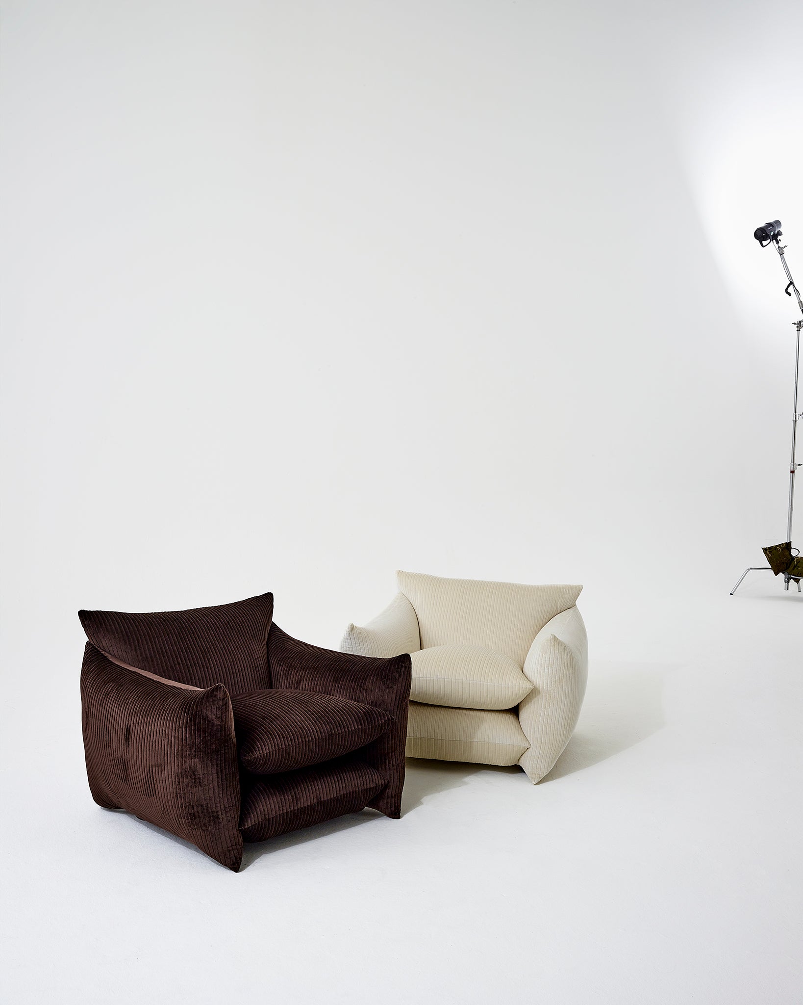 studio chair in 'cocoa' and 'milk' jumbo cord