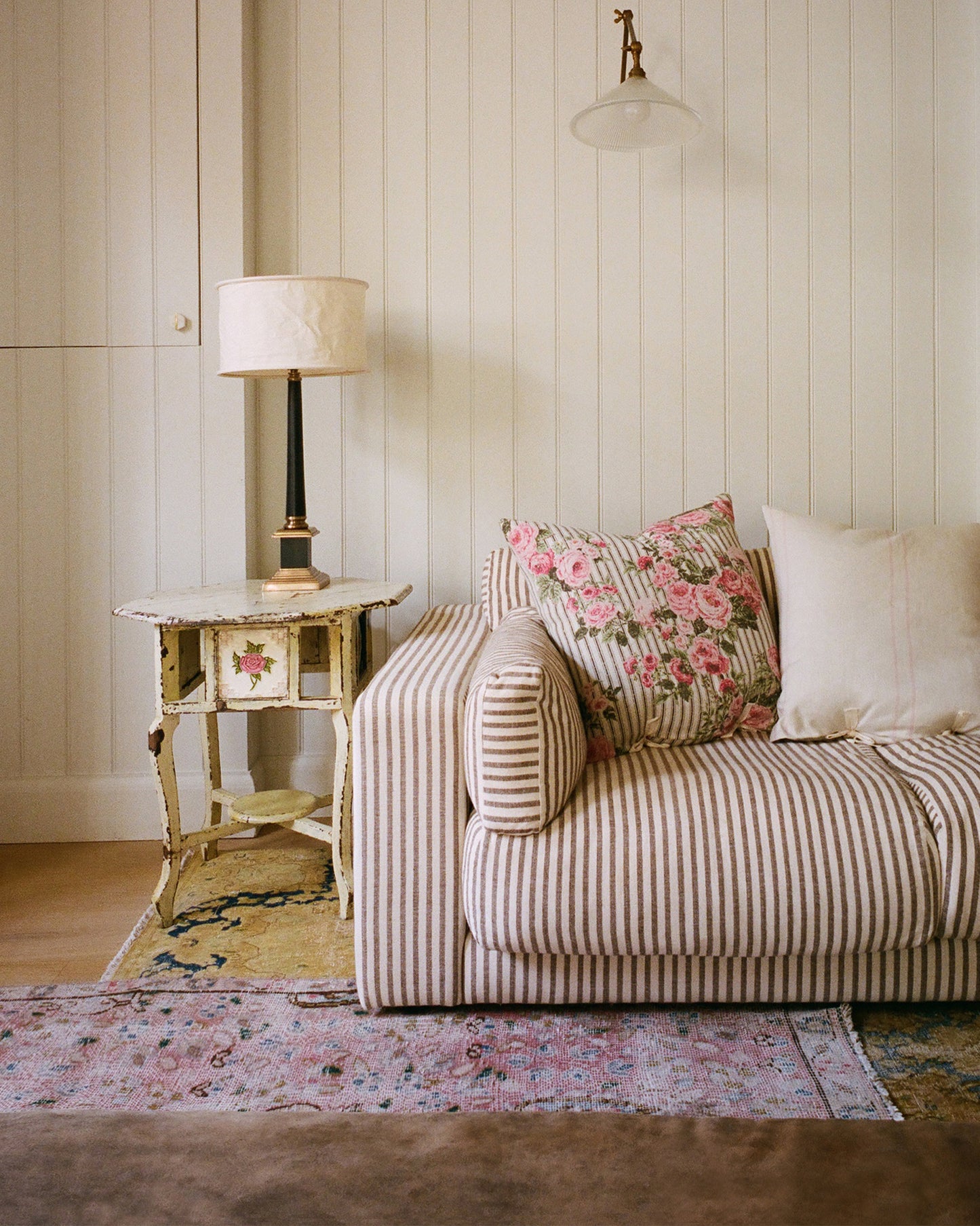 Cushion in Ticking Rose™