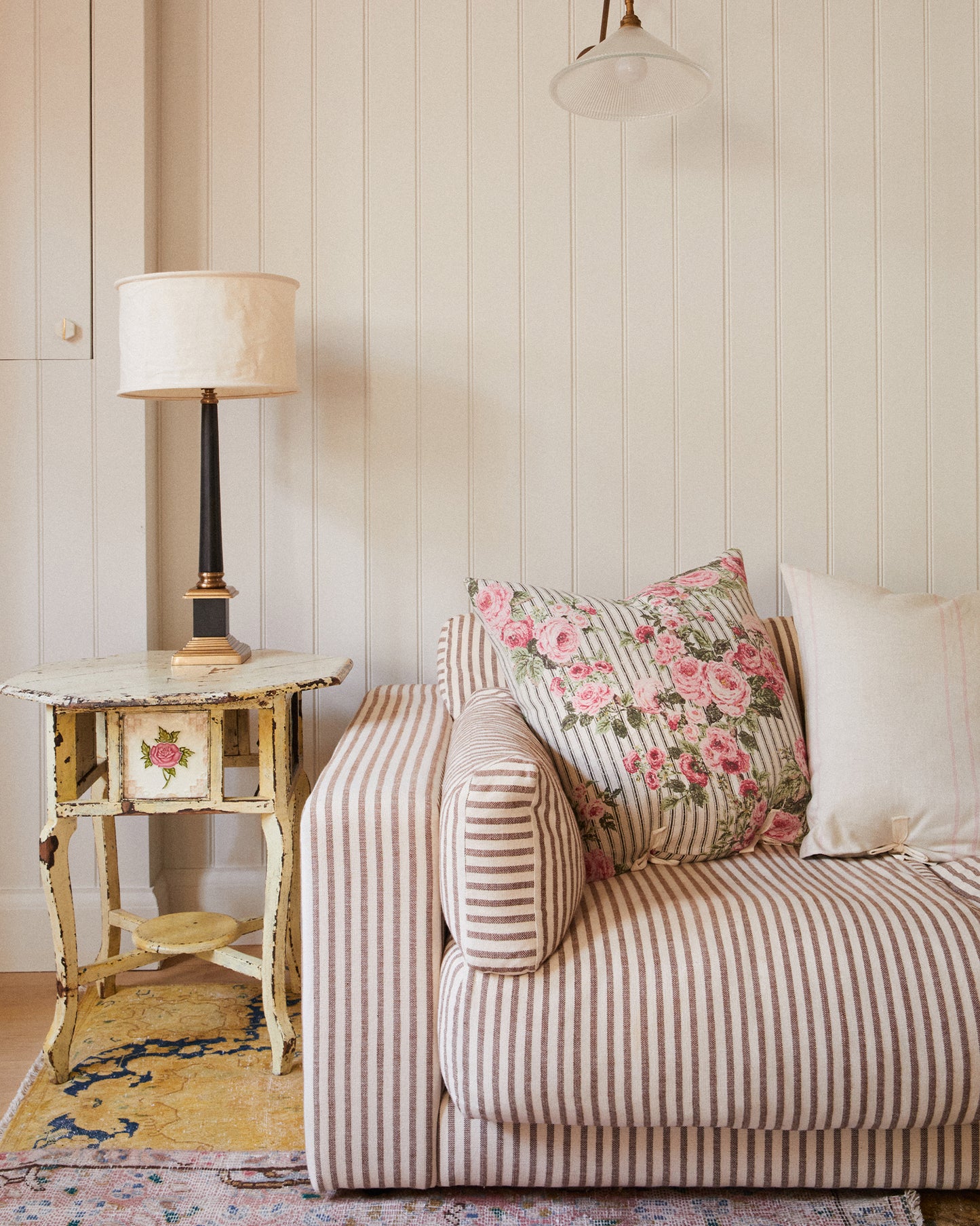 Cushion in Ticking Rose™