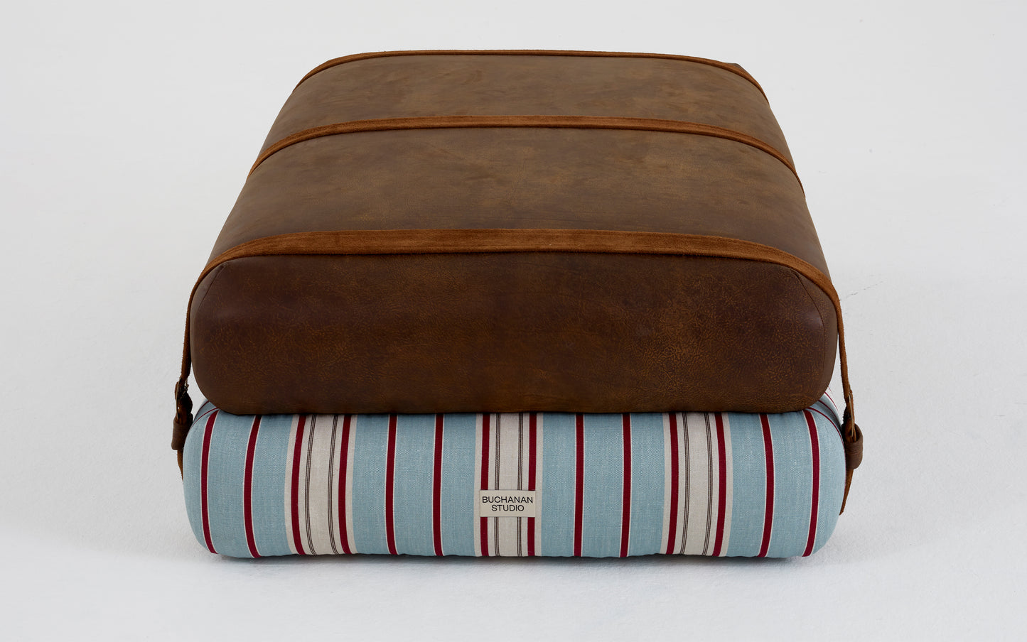 Studio Ottoman in Stripe Two Antibes, with straps