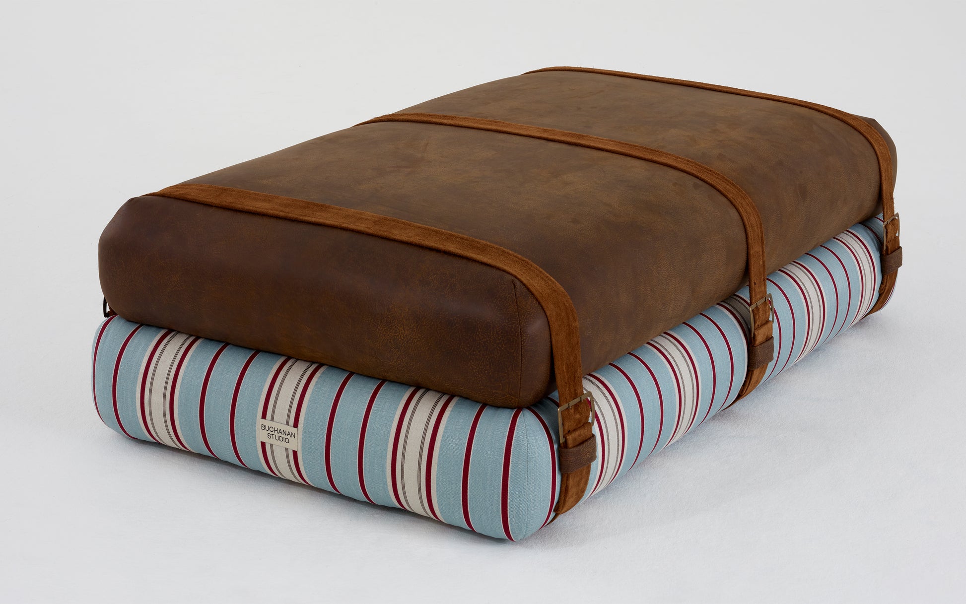 Studio Ottoman in Stripe Two Antibes, with straps