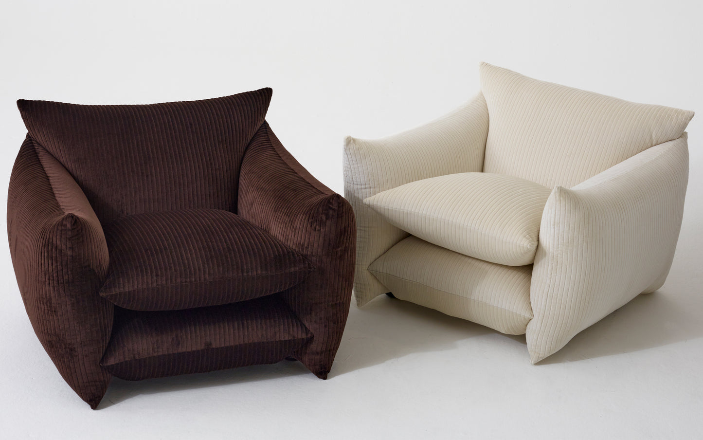 Studio chair in 'milk' and 'cocoa' jumbo cord