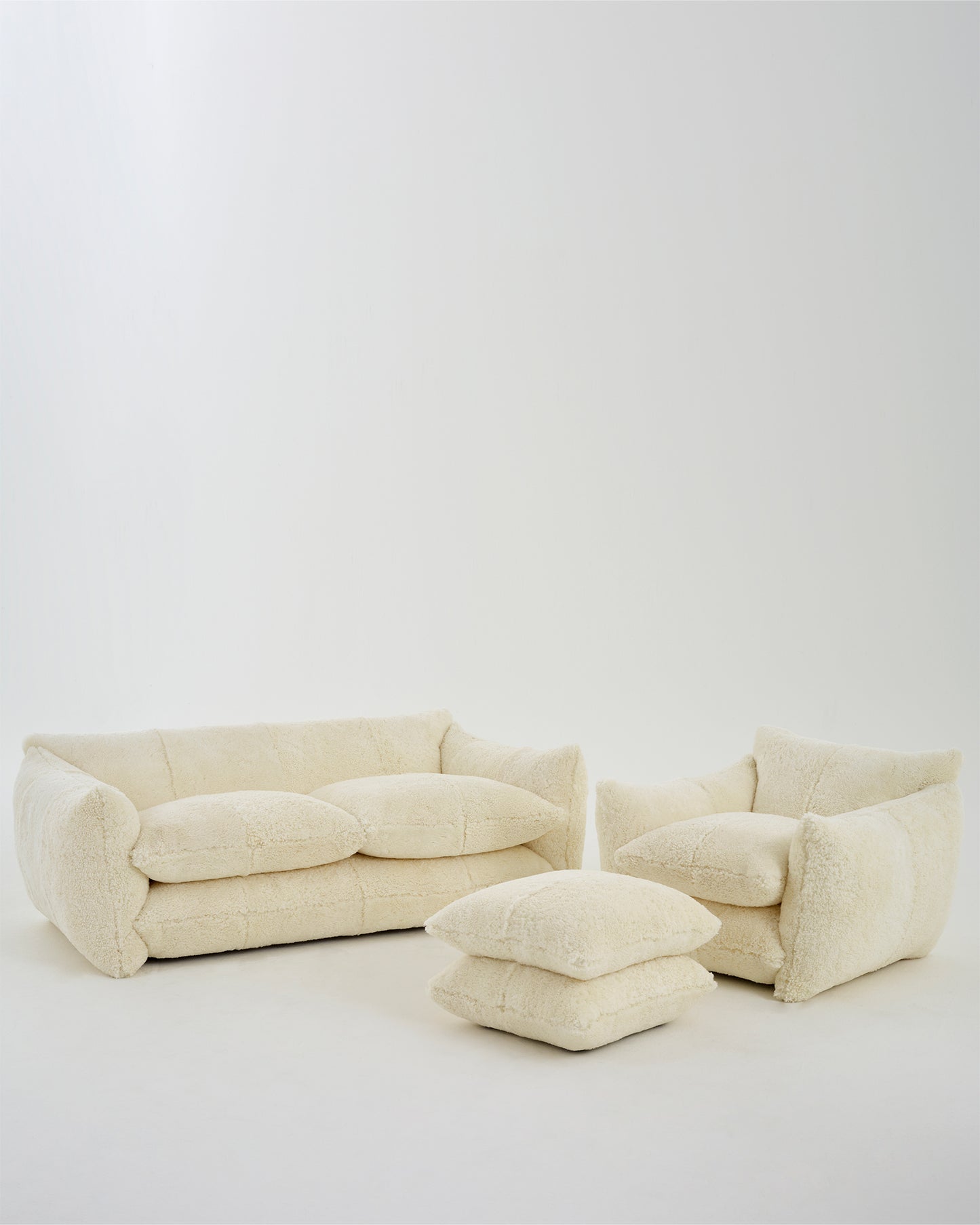The Studio Sofa, Sofa and Footstool in 'Cloud' Shearling