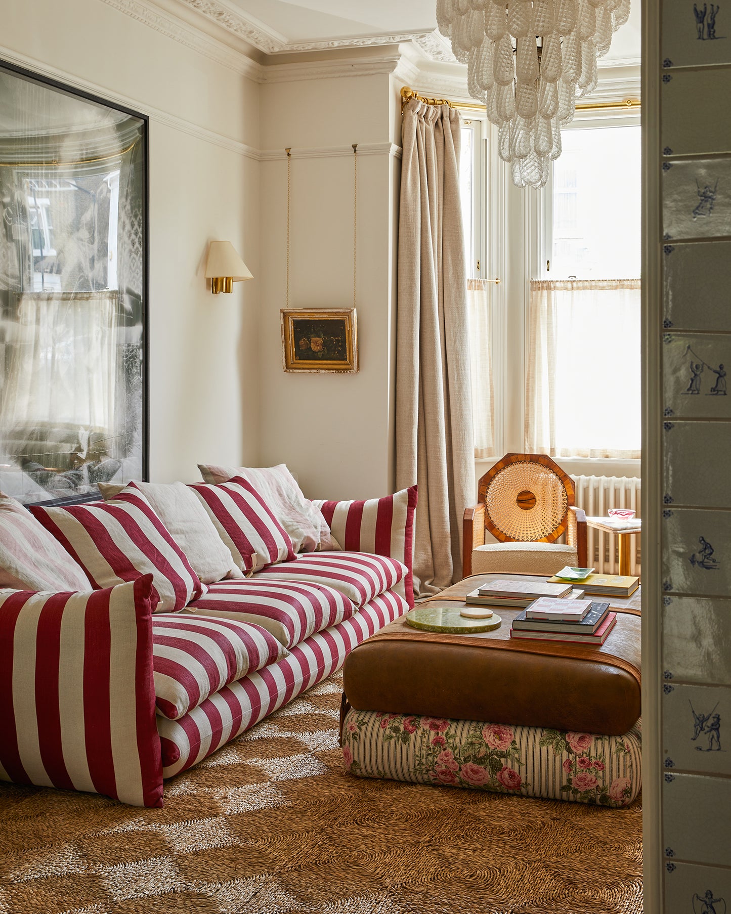 Studio Ottoman in Ticking Rose Original - with straps