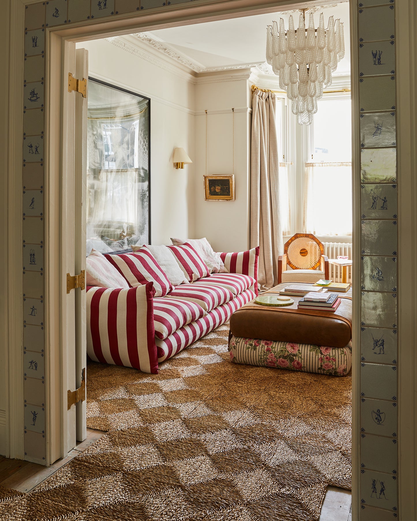 Studio Ottoman in Ticking Rose Original - with straps