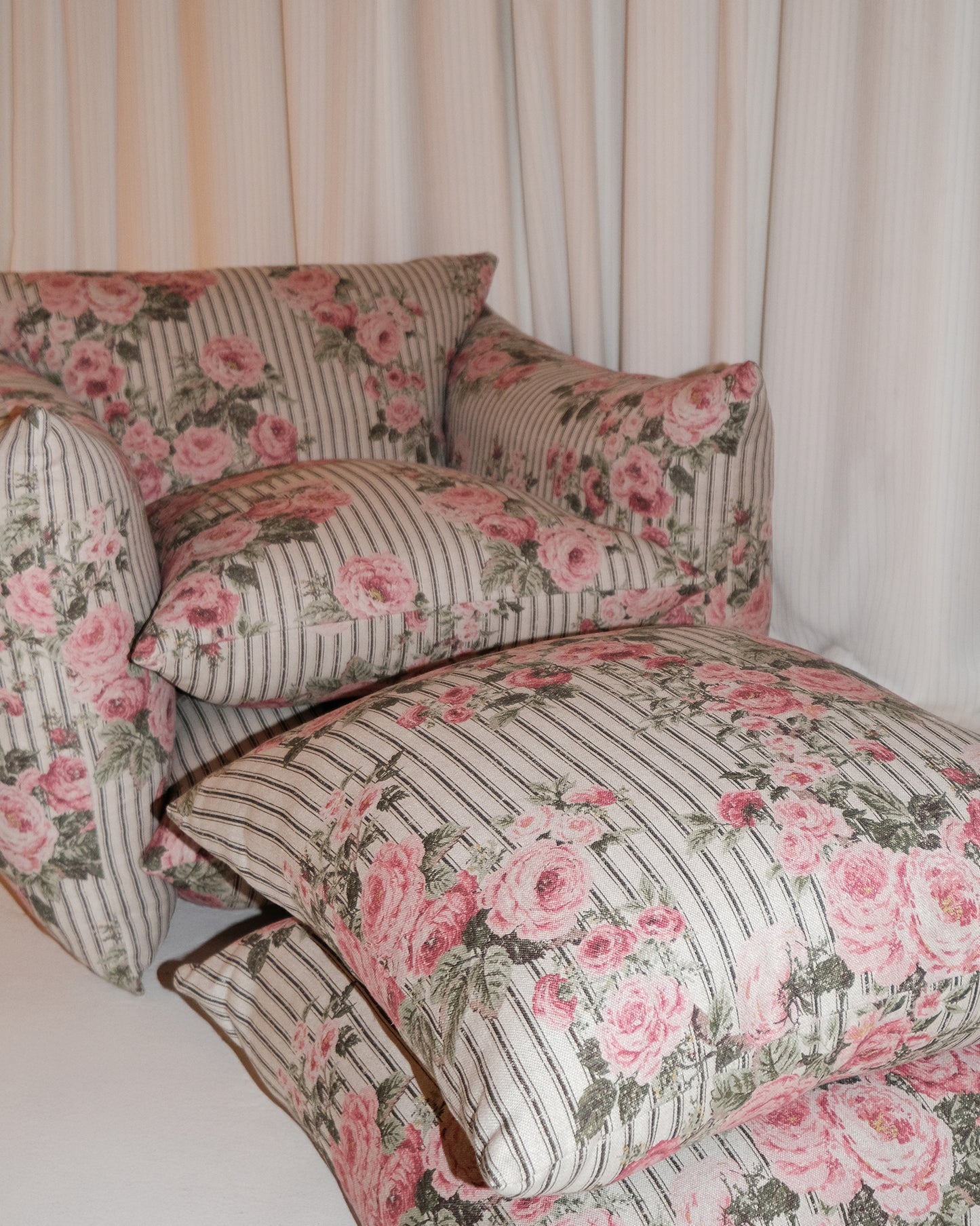 Studio Stool in Ticking Rose