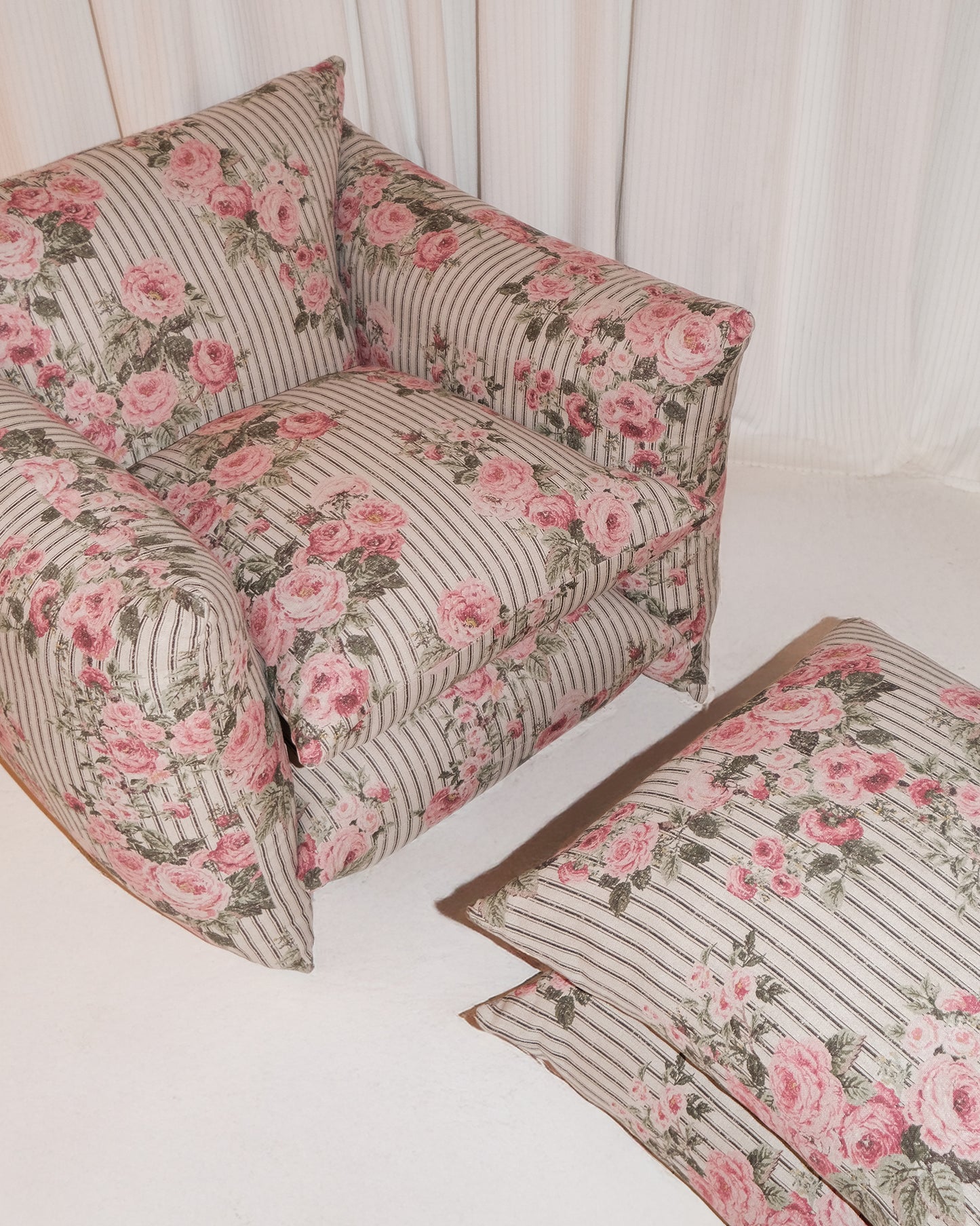 Studio Stool in Ticking Rose