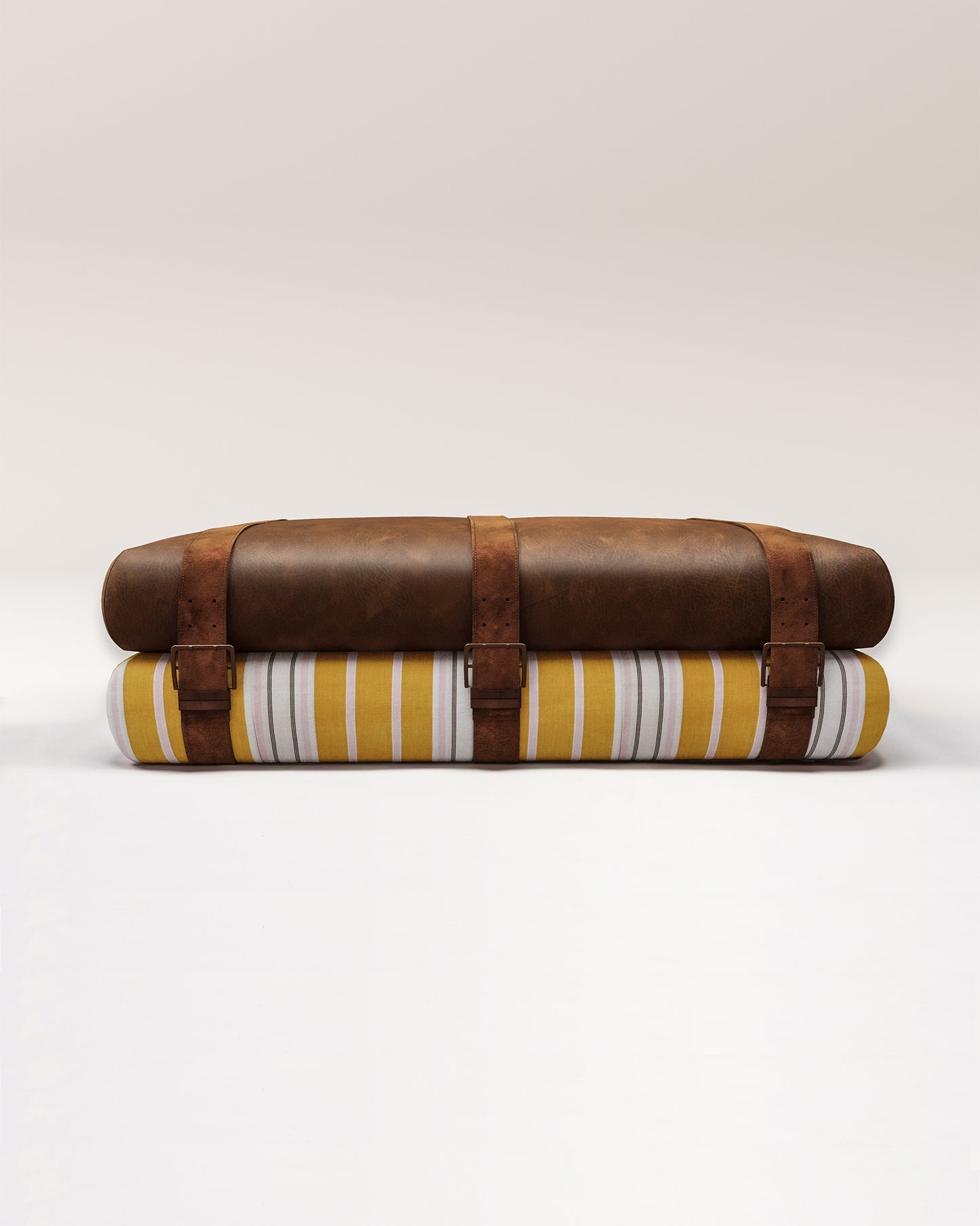 Studio Ottoman in Stripe Two Ochre, with straps