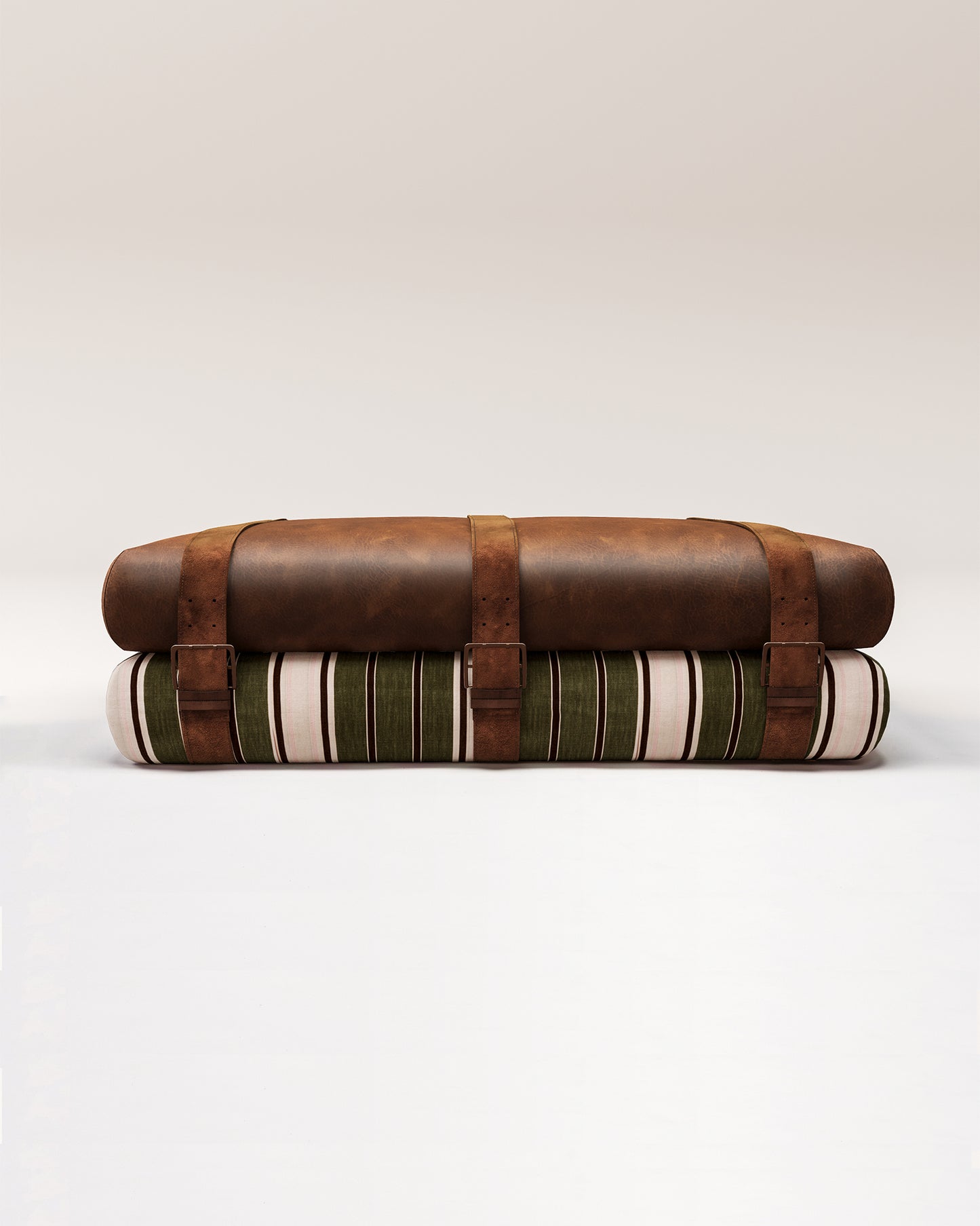 Studio Ottoman in Stripe Two Vert, with straps