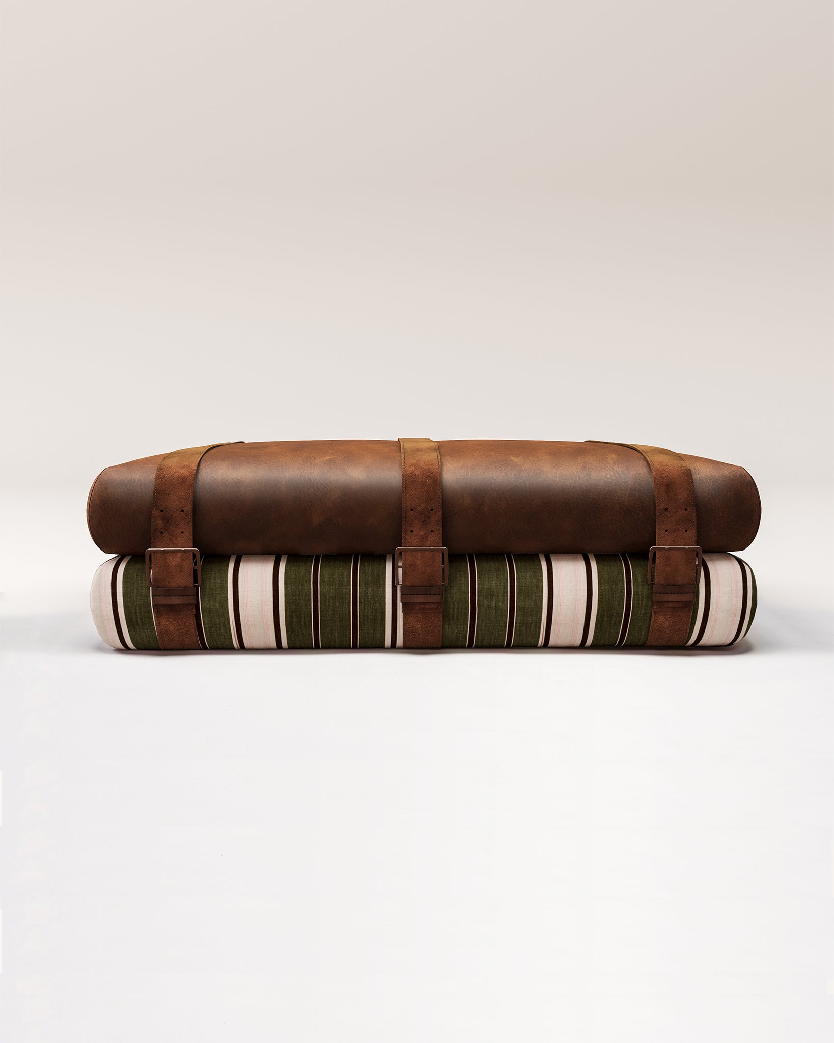 Studio Ottoman in Stripe Two Vert, with straps