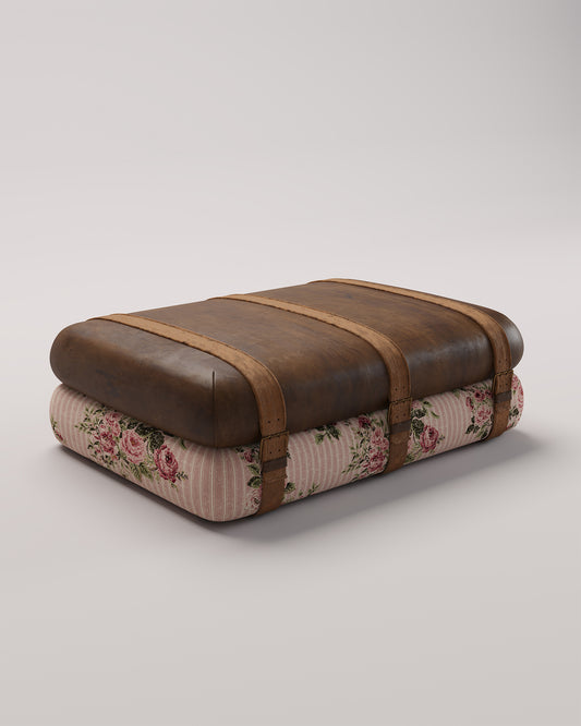 Studio Ottoman in Reverse Ticking Rose Washed Pink - with straps