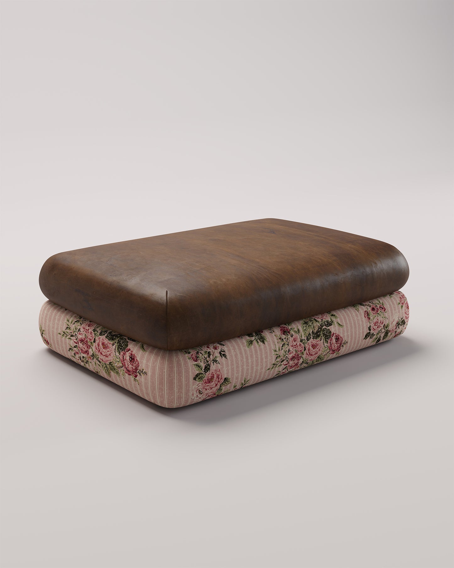 Studio Ottoman in Reverse Ticking Rose Washed Pink - without straps