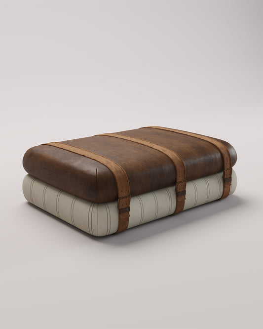 Studio Ottoman in Earth Pencil Stripe - with straps