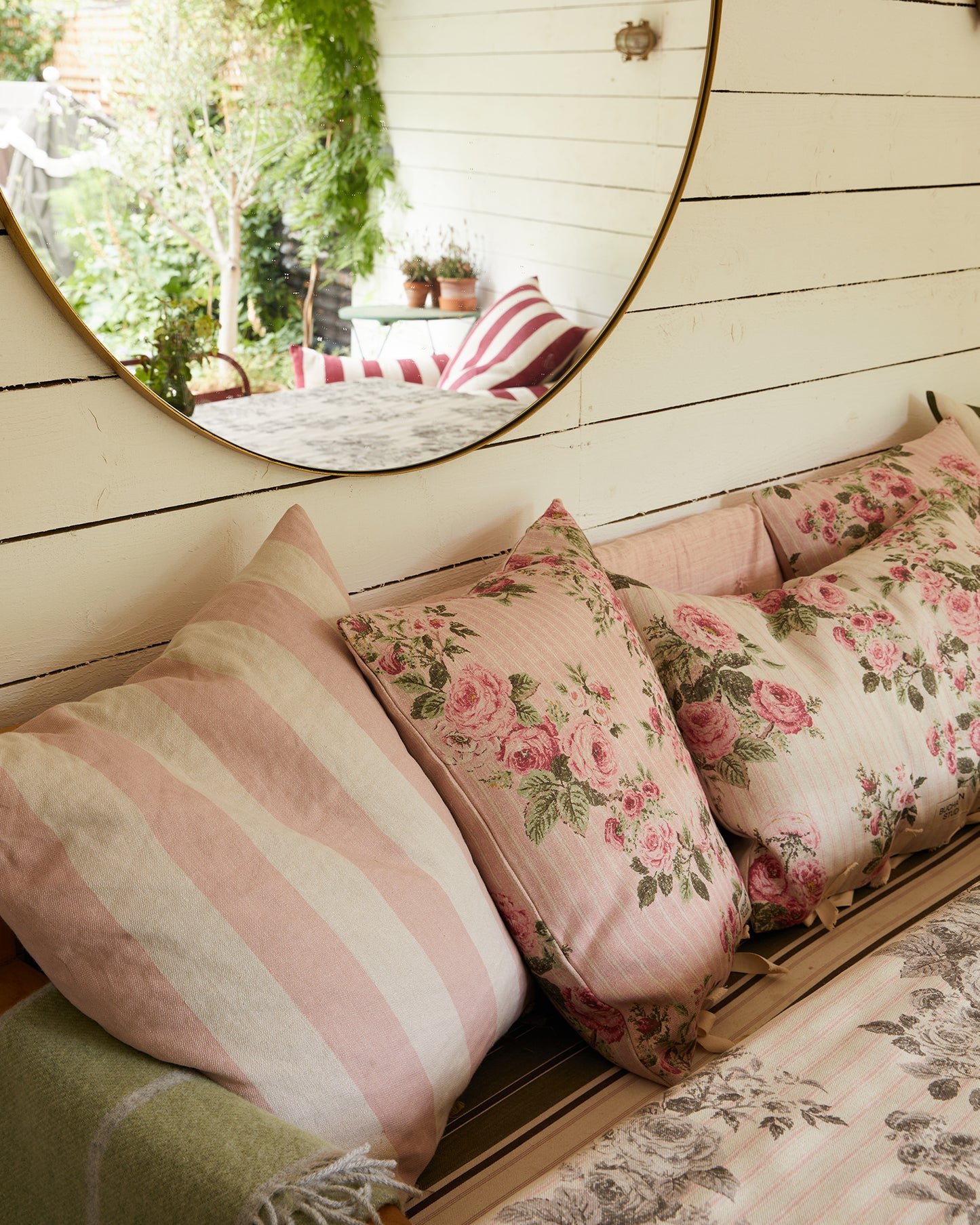 Cushion in REVERSE Ticking Rose™