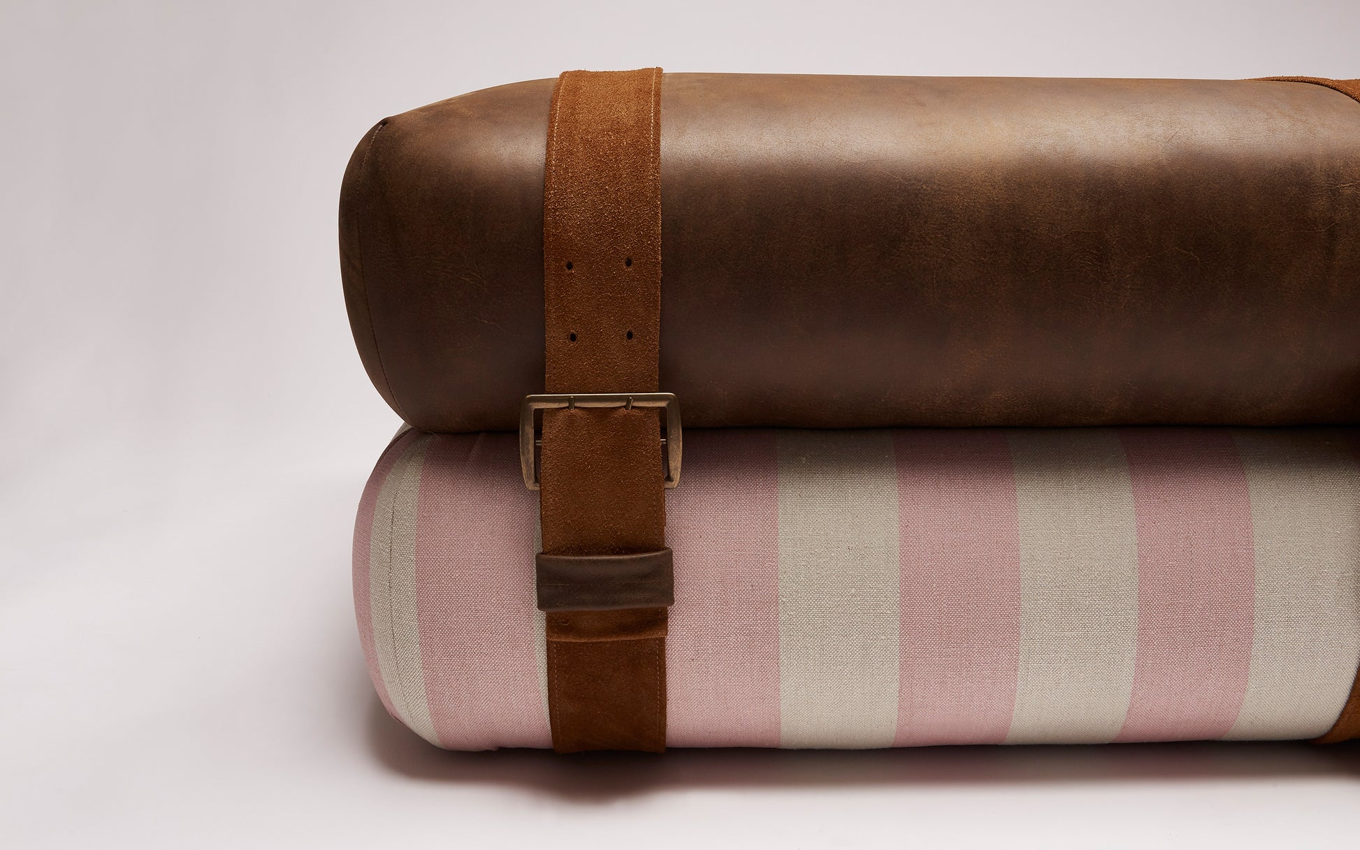 Studio Ottoman in Rose Studio Stripe, with straps