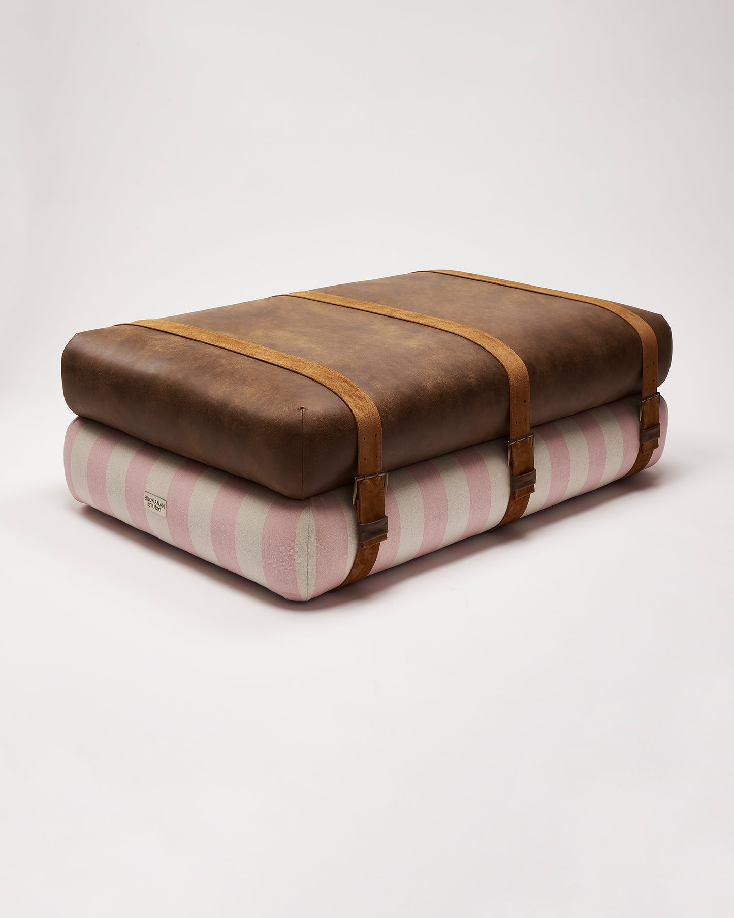 Studio Ottoman in Rose Studio Stripe with straps